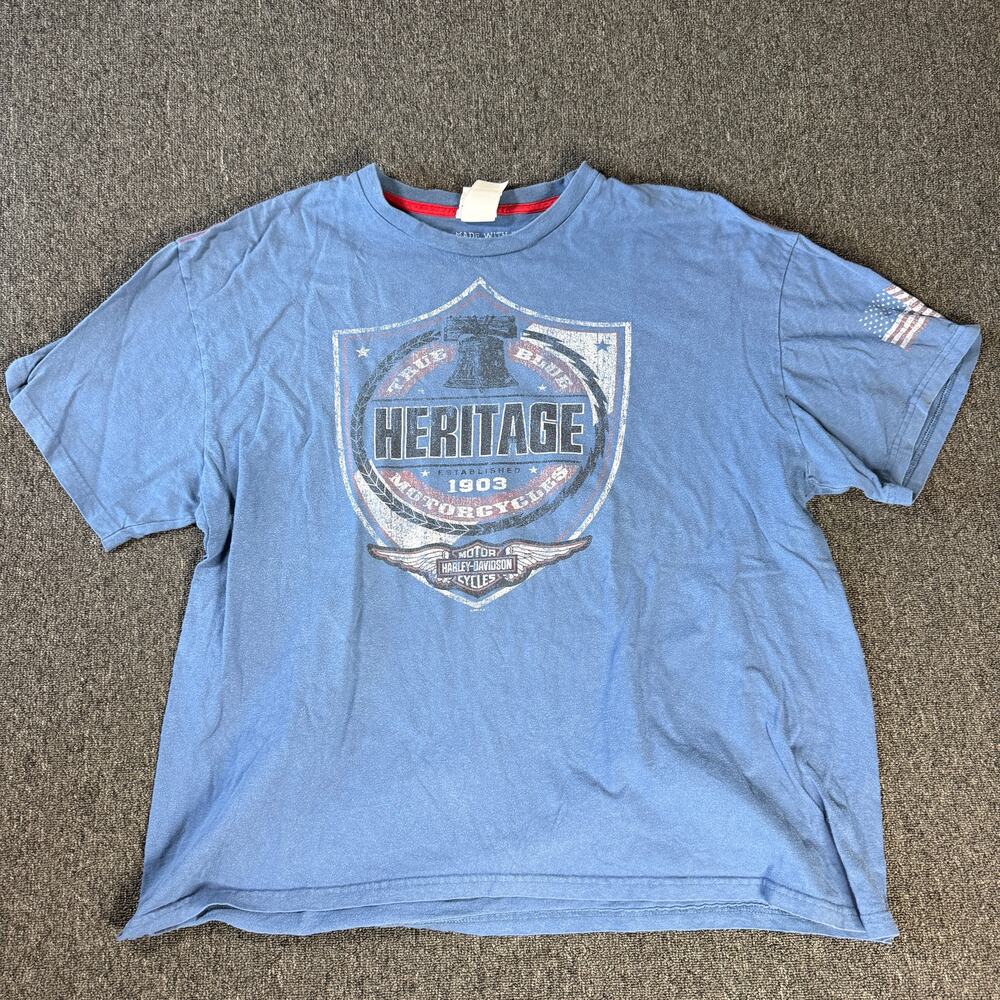 Vintage Y2k Harley Davidson Motorcycle Biker Blue Short Sleeve Graphic Tee XXL